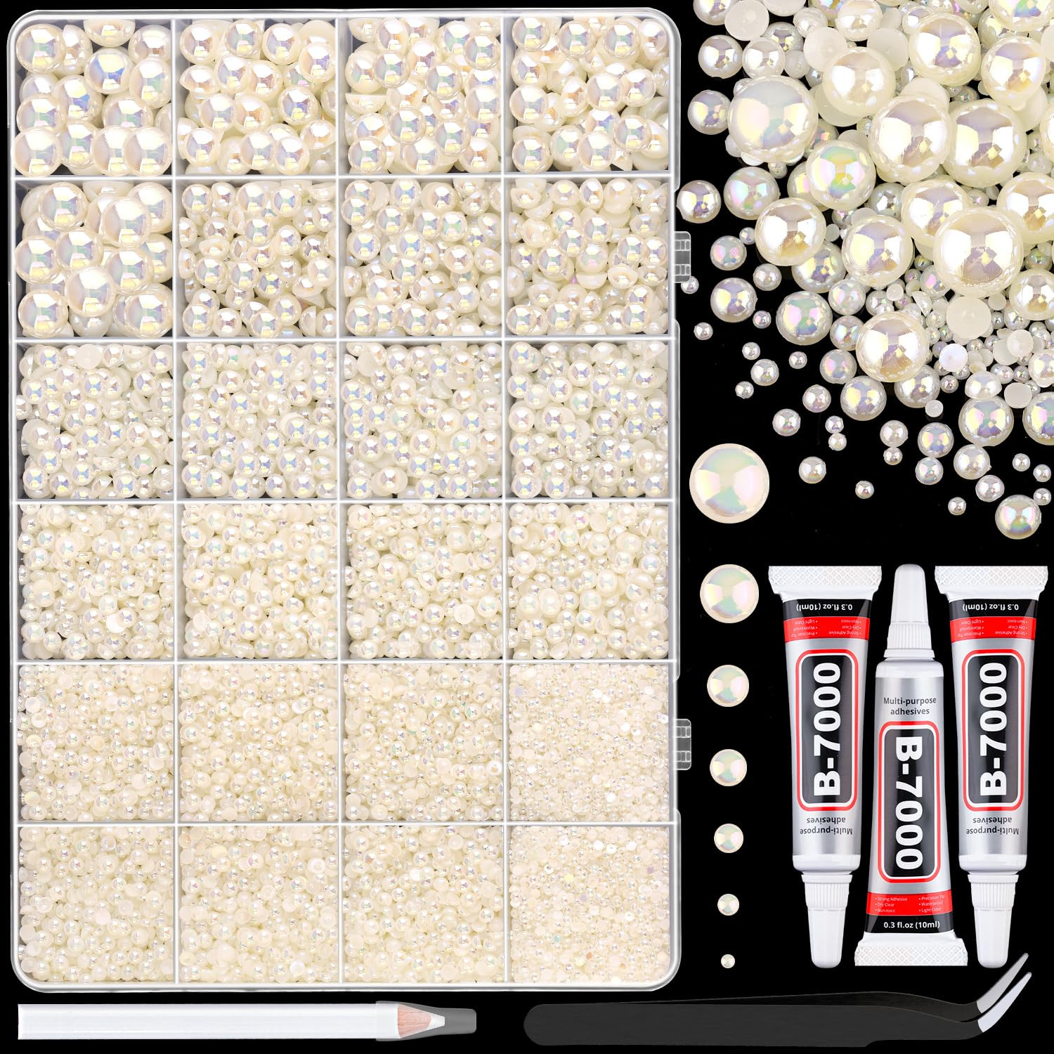 13000Pcs Flatback Pearls for Crafting (Beige AB), Assorted Size 2/3/4/5/6/8/10mm Half Pearl with 3Pcs 10ml B7000 Jewelry Glue, Bedazzling Bead for DIY Crafts Clothing Tumblers Shoes Nail Art | Amazon (US)