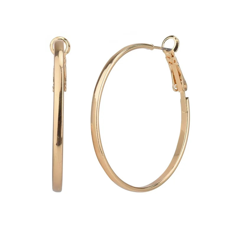 Time and Tru Adult Women's 3 Pair Gold Tone Thin Metal Hoop Earring Set | Walmart (US)