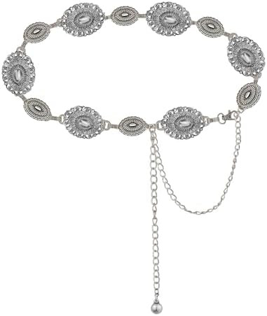 WAYLIT Western-Concho-Belt-Women Cowgirl-Metal-Belts Boho Silver Vintage Turquoise Chain Belt for... | Amazon (US)