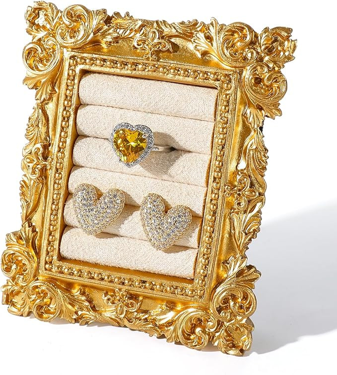 COOLYOUTH Vintage Ring Holder Ring Display Stand Frame Jewelry Organizer Velvet Tray for Jewelry ... | Amazon (US)