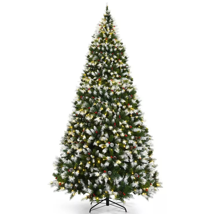 Tangkula 6ft Pre-lit Snowy Christmas Tree Pre-strung Xmas Decoration Tree w/ 250 Warm White LED L... | Target