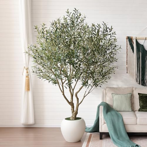 VeriNatural Artificial Olive Tree 8FT Faux Plant Home Decor - Large White Pot with Lifelike Silk Leaves, UV Resistant & No Maintenance - Indoor Outdoor Fake Tree for Modern Office Living Room,VN206 | Amazon (US)