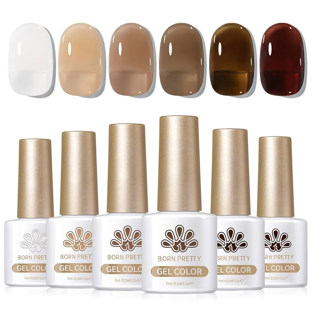 Born Pretty Jelly Gel Nail Polish Set,Nude Brown Skin Tone Roasted Chestnuts Chocolate Gel Polish... | Amazon (US)