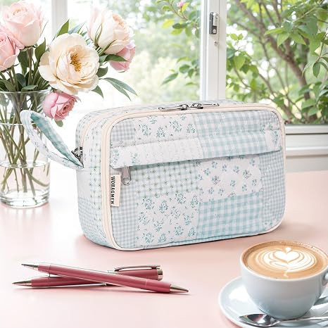 WOBAGMEN Quilted Pencil Pouch for Girls Women, Large Pencil Case Pouch with Compartments Cute Aes... | Amazon (US)
