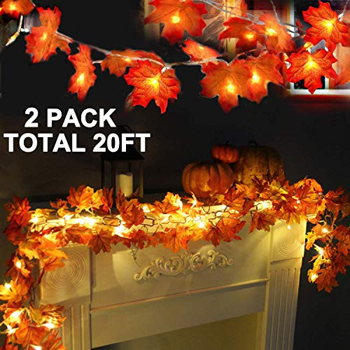2 Pack Fall Decor Enlarged Maple Leaves Fall Lights Thick Fall Leaf Garlands,Total 20Ft 40LED Lights | Amazon (US)