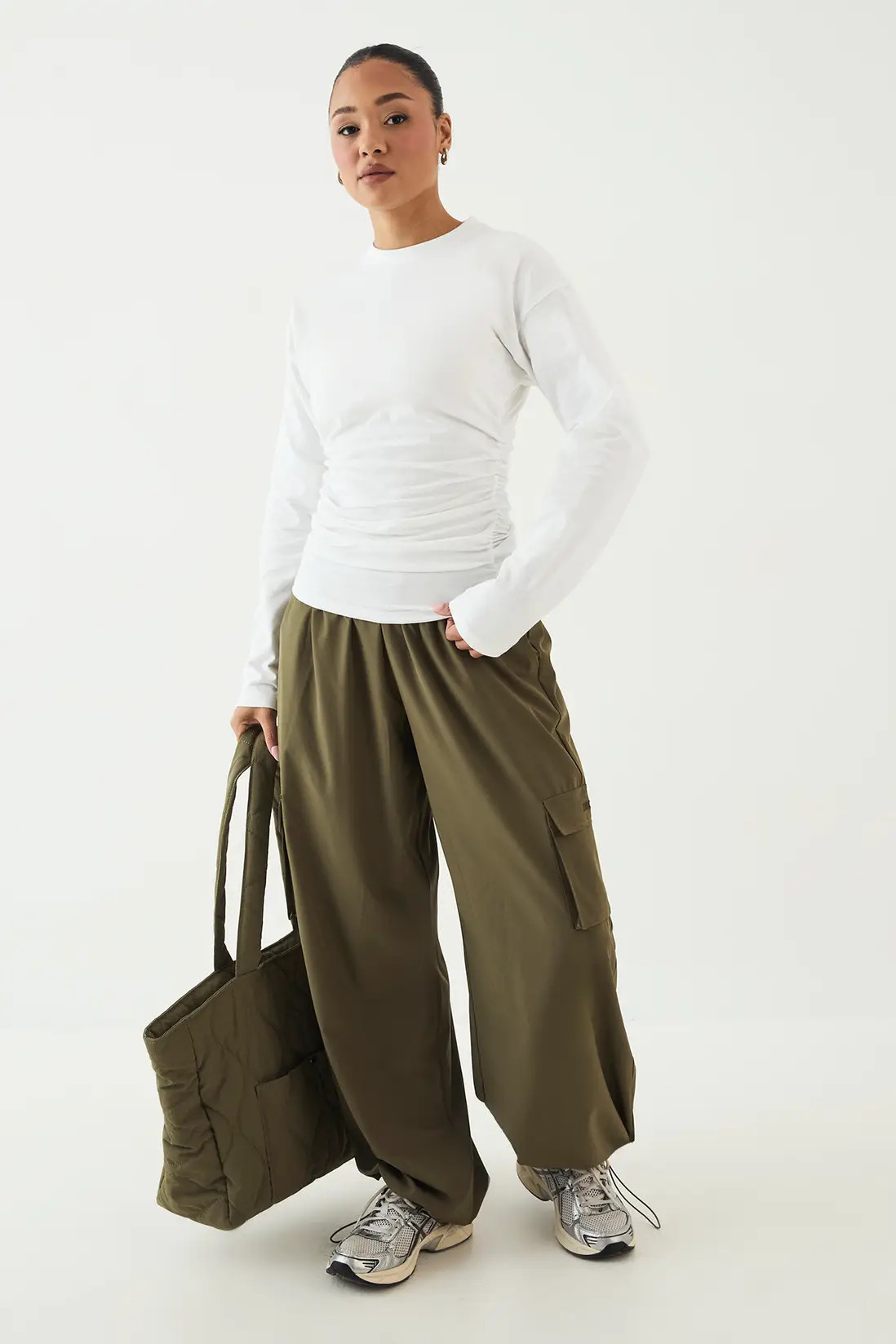 Khaki DSGN Studio Wide Leg Cargo Trouser | Boohoo | Boohoo.com (UK & IE)