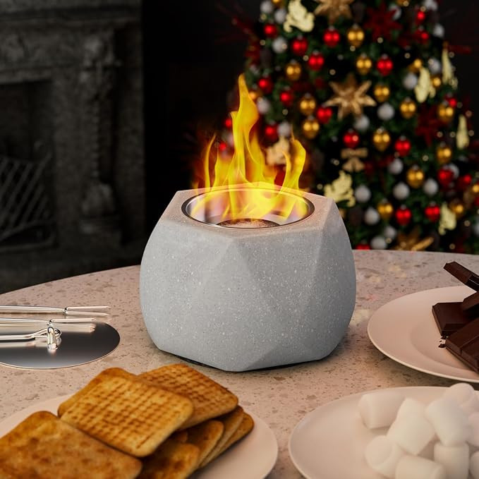 Voguad Concrete Tabletop Fire Pit, Indoor Outdoor Fireplace Smores Maker Kit, Portable Fire Pit B... | Amazon (CA)
