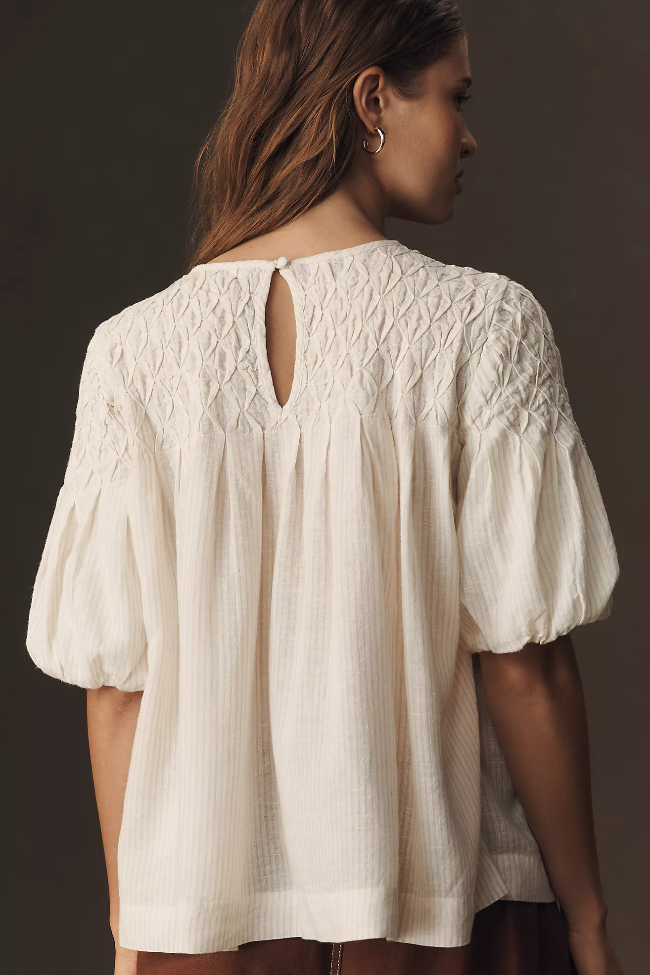 The Liza Puff-Sleeve Smocked Linen Top | Anthropologie (US)
