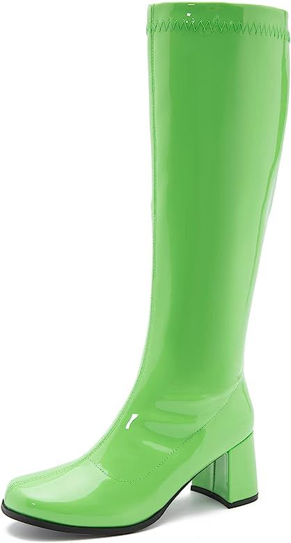 Women's Go Go Boots Over The Knee Block Heel Zipper Boot Ladies Party Dance Shoes | Amazon (US)