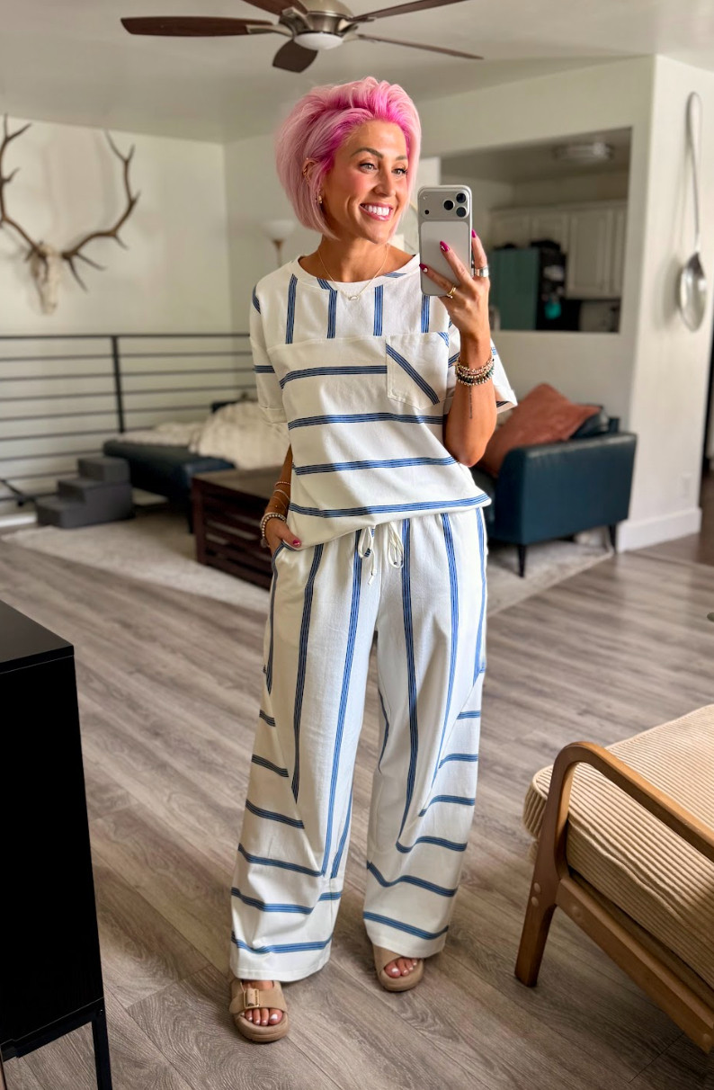 My favorite summer lounge set! Perfect for travel. Set: Medium // Sandals: TTS 

 #LTKootd #LTKSaleAlert