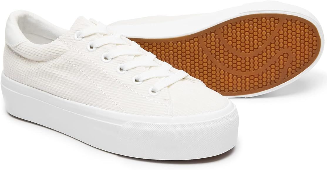 THATXUAOV Womens Platform Sneakers White Tennis Shoes Casual Low Top Fashion Sneakers | Amazon (US)