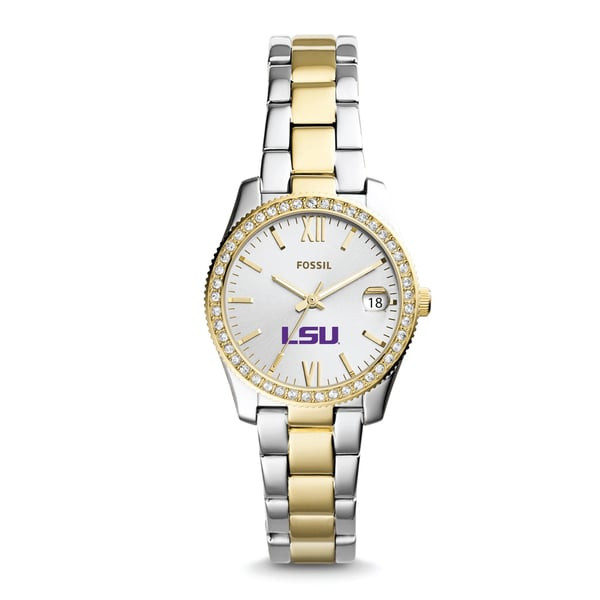 LSU Tigers Fossil Women's Personalized Scarlette Mini Two-Tone Stainless Steel Watch - Silver | Fanatics