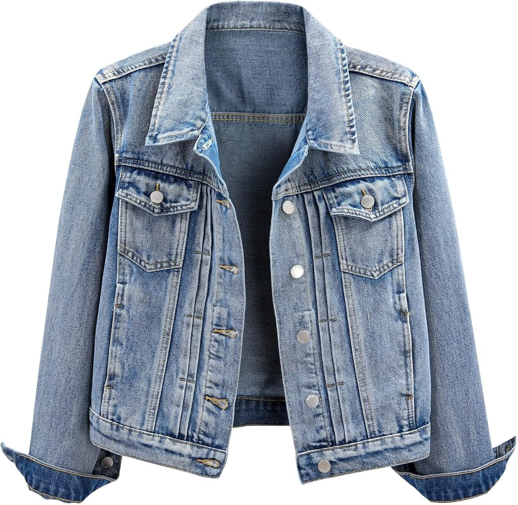 LifeShe Women's Basic Denim Jacket Button DownTrucker Jacket Slim Fit Jean Jacket Coat | Amazon (US)