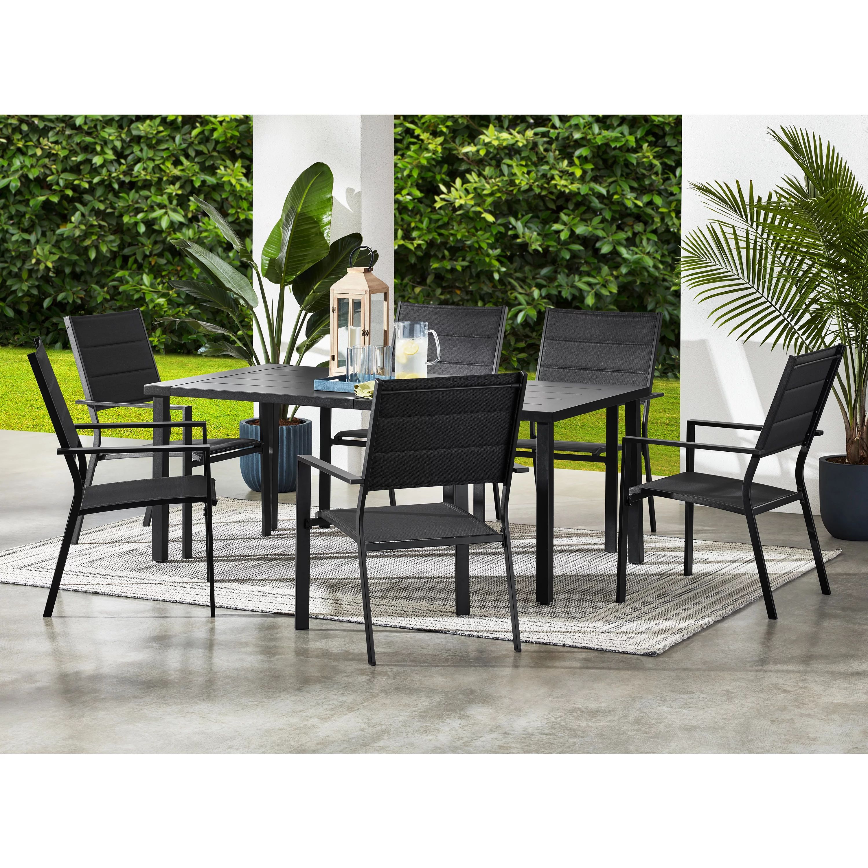 Mainstays Dashwood 7-Pcs Outdoor Patio Dining Table Set, Black | Walmart (US)