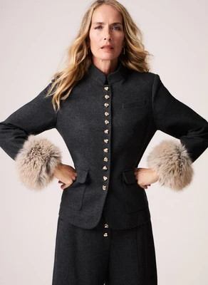 Grey Faux Fur Trim Sculpted Jacket | Mint Velvet - UK