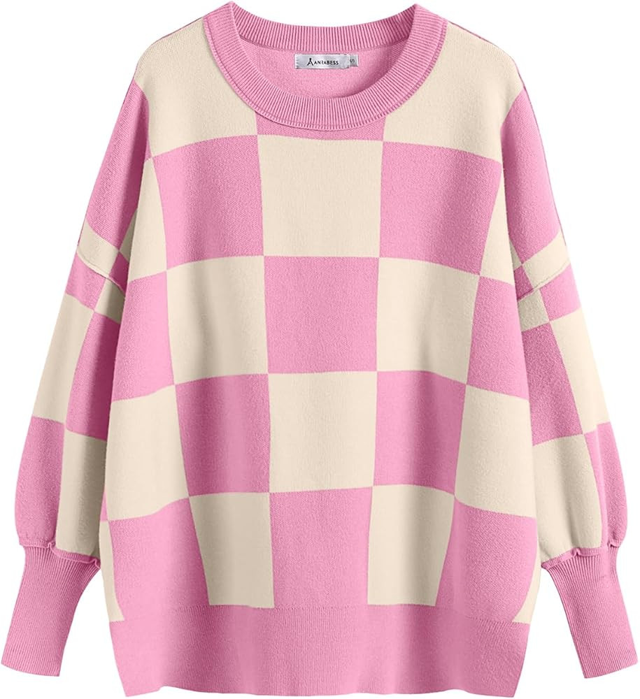 ANRABESS Oversized Sweaters for Women Fall 2023 Crewneck Batwing Long Sleeve Side Slit Knit Pullo... | Amazon (US)