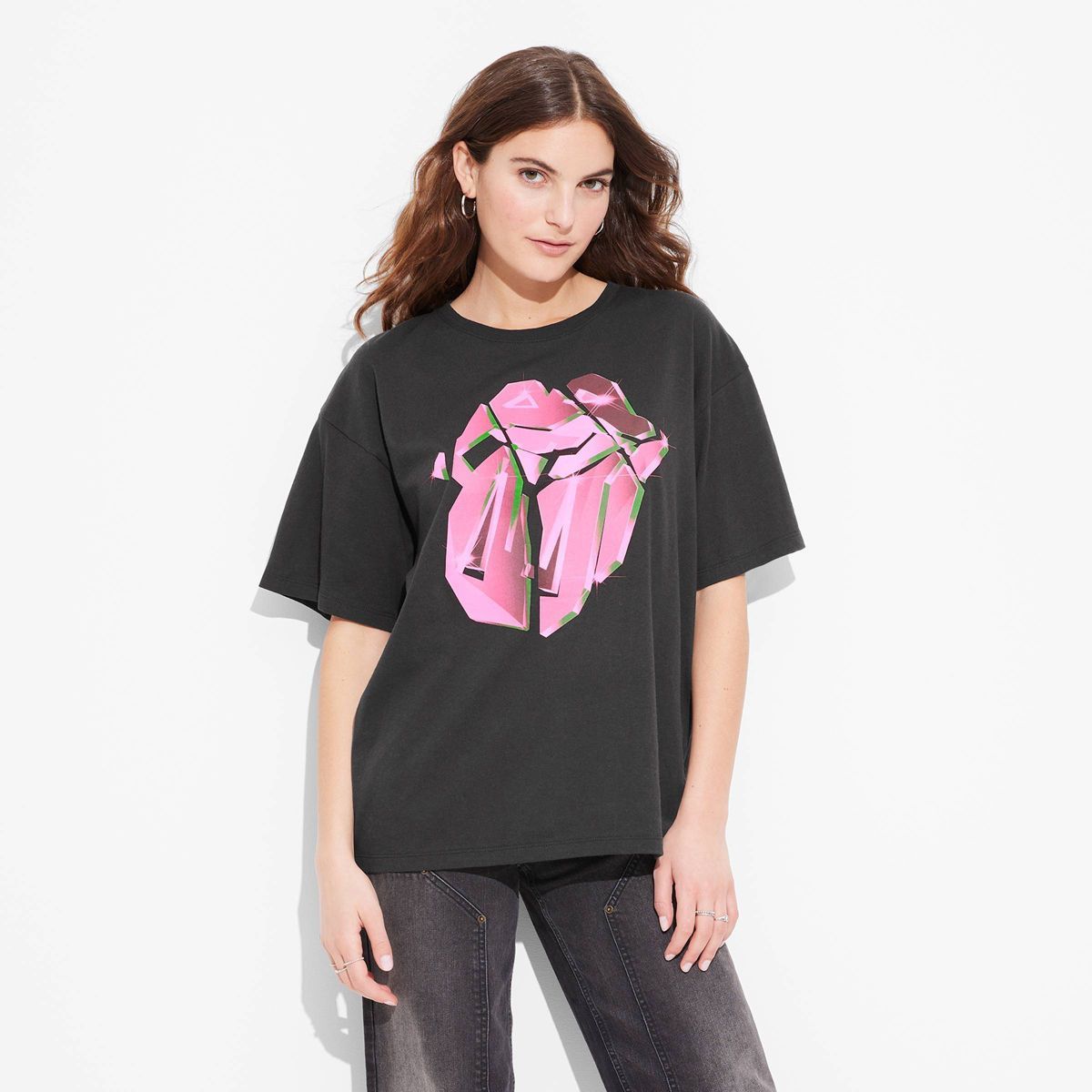 Women's The Rolling Stones Hackney Diamonds Oversized Short Sleeve Graphic T-Shirt - Black | Target
