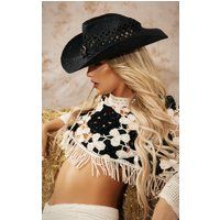 Black Weave Heart Detail Cowboy Hat | PrettyLittleThing US