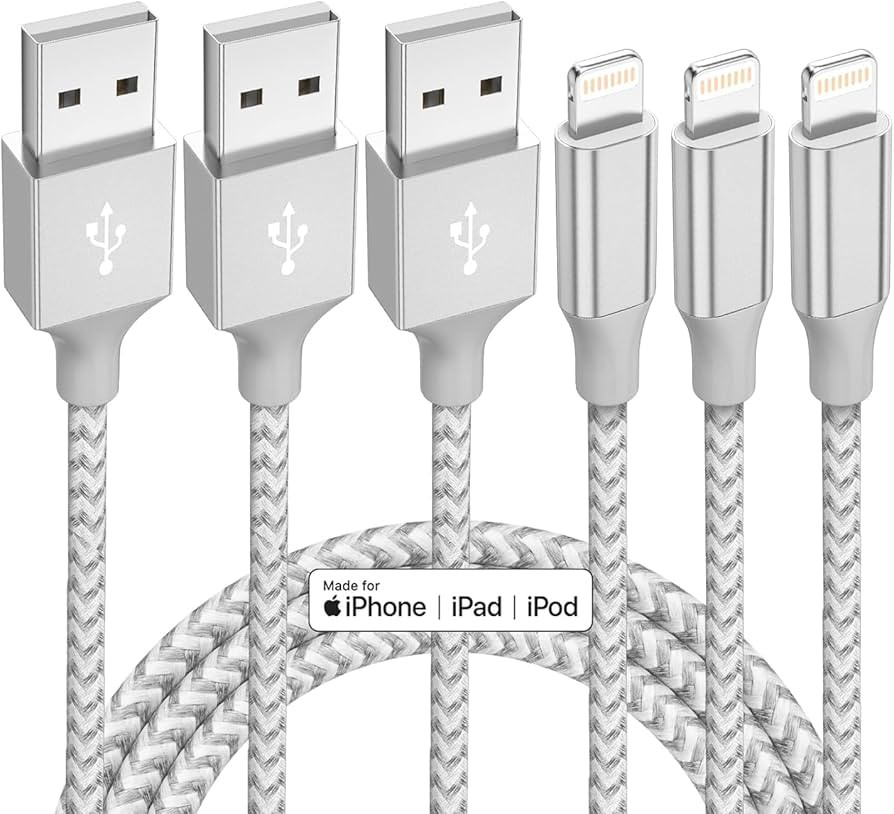 iPhone Charger 3 Pack 10 ft Apple MFi Certified Lightning Nylon Braided Cable Fast Charging Cord ... | Amazon (US)