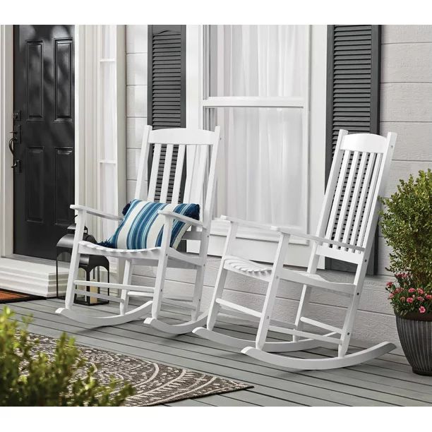 Mainstays Outdoor Wood Porch Rocking Chair, White Color, Weather Resistant Finish - Walmart.com | Walmart (US)