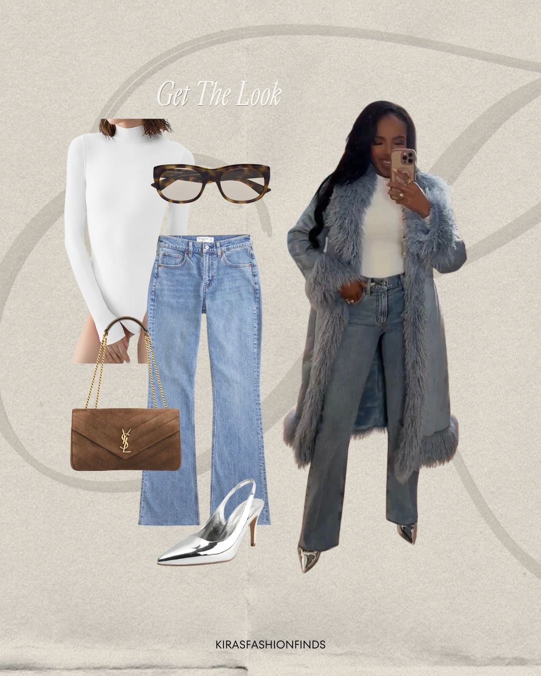 🤍 Get The Look — Cozy meets polished with this elevated winter neutral outfit. A fitted white base paired with classic straight-leg denim creates a timeless foundation, while the faux-fur coat instantly adds texture, warmth, and a luxe finish. Finished with sleek heels and a structured bag for that effortlessly chic vibe.

Perfect for winter brunches, casual dinners, shopping days, and elevated everyday wear.

📏 Sizing:
Top: Small  
Jeans: 27 Long  
Coat: Small  
Heels: True to size  
Bag: One size  
Measurements: 5'4" · 138 lbs · 34D · 27” waist · 40” hips

Neutral winter outfit, faux fur coat outfit, elevated casual style, straight leg jeans outfit, chic winter layering, everyday luxury look.

Follow me on Instagram and YouTube @kirasfashionfinds