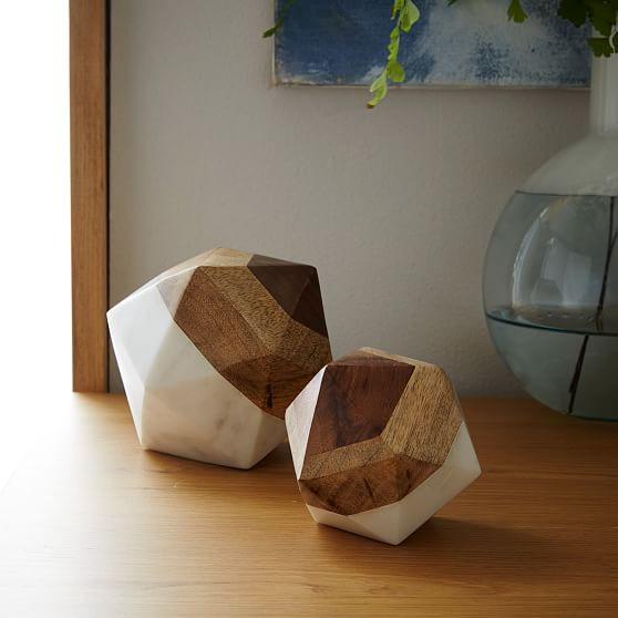 Marble + Wood Object, Large Octahedron | West Elm (US)