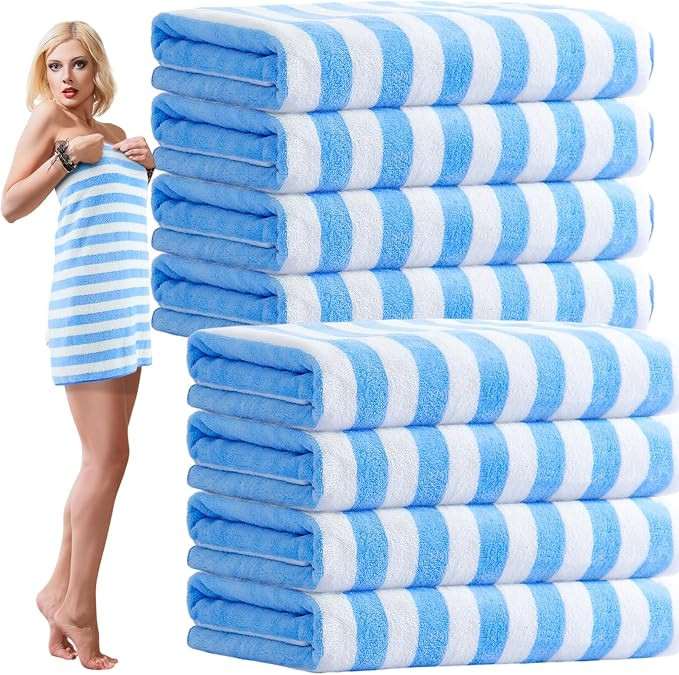 SmoothNovelty 8 Pack Microfiber Bath Towels Bulk, Stripes, Blue | Amazon (US)