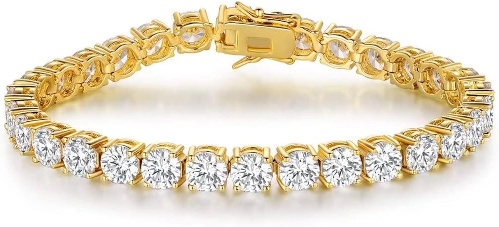 Tennis Bracelet Cubic Zirconia for Women Men Round 6mm CZ 18K Gold Plated Wedding Jewelry Gift | Amazon (US)
