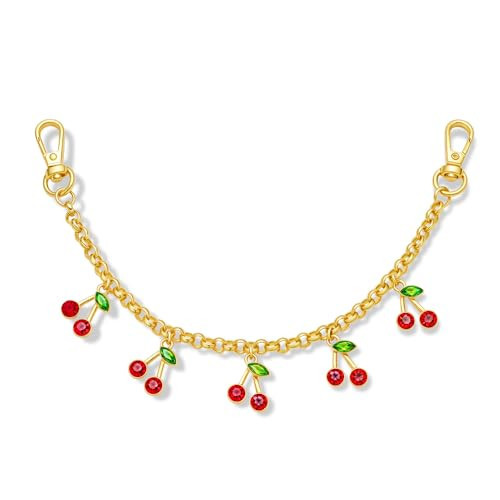 FAUTHENTICUTE Cute Cherry Bag Charms For Handbags And Purse 10" Long Gold Bag Chain With 5pcs Rhinestone Cherry Charm | Amazon (US)