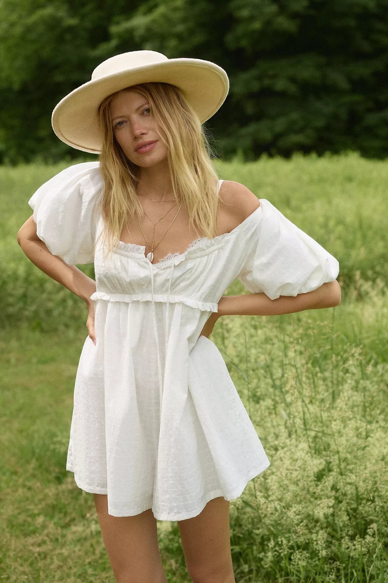 Pilcro Puff-Sleeve Babydoll Romper | Anthropologie (US)