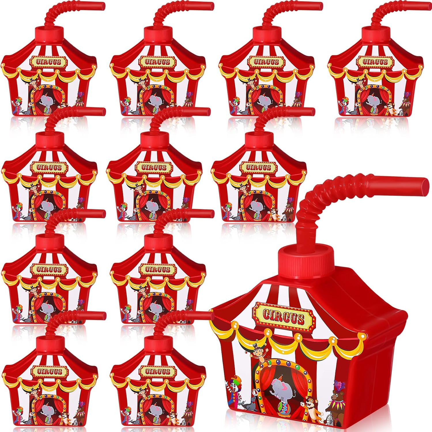 Tanlade 12 Pcs Circus Carnival Party Favor Gift Supplies Cups with Straws and Lids, 10 oz Plastic... | Amazon (US)