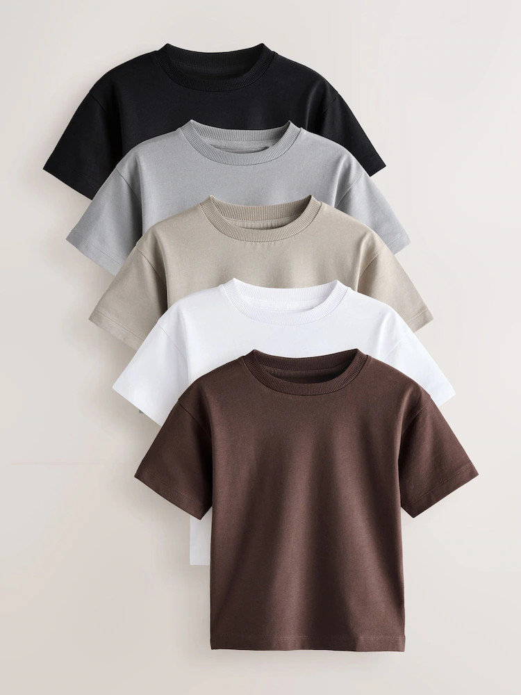 Black/Grey/Brown/Stone/White Relaxed Fit Short Sleeve T-Shirts 5 Pack (3mths-7yrs) | Next US