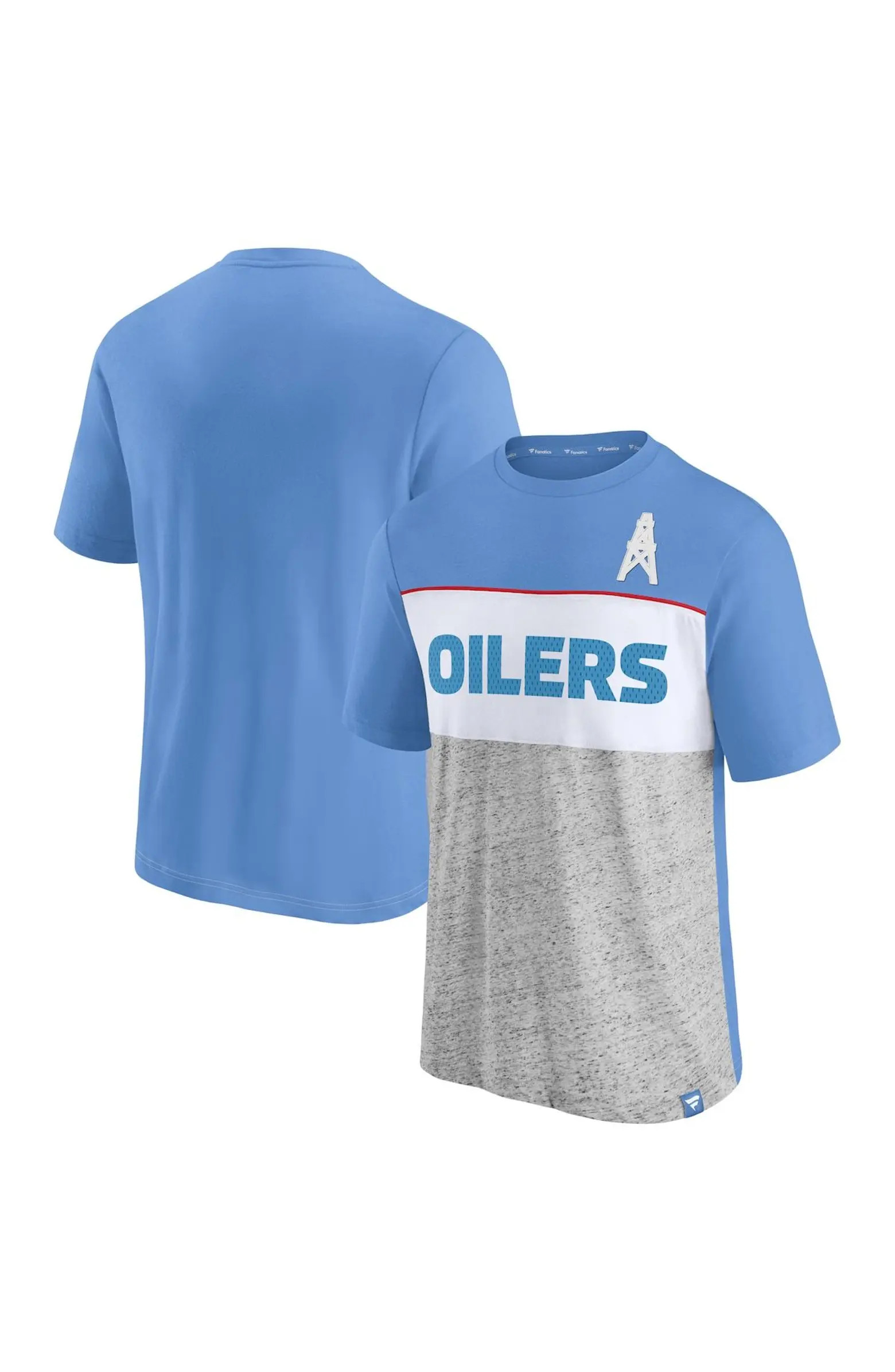 FANATICS Men's Fanatics Branded Light Blue/Heathered Gray Houston Oilers Throwback Colorblock T-S... | Nordstrom