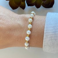 Gold Pearl Beaded Bracelet, Alternating & White Beads, Elegant Bracelet For Wedding, Stackable Gift Women | Etsy (US)