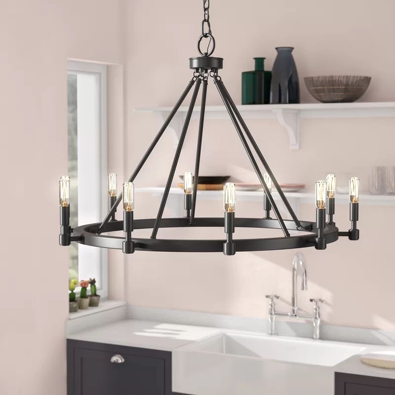 Black Drubin 10-Light Candle Style Wagon Wheel Chandelier | Wayfair North America