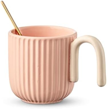 AVAFORT Nordic Ripple Texture Vintage Style Ceramic Coffee Mug with Styled Handle (Pink) | Amazon (US)