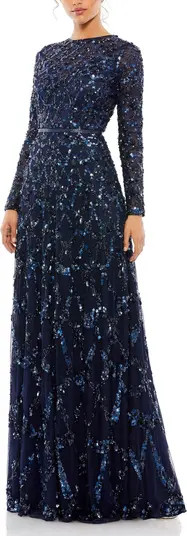 Embellished Illusion High Neck Long Sleeve A Line Gown | Nordstrom