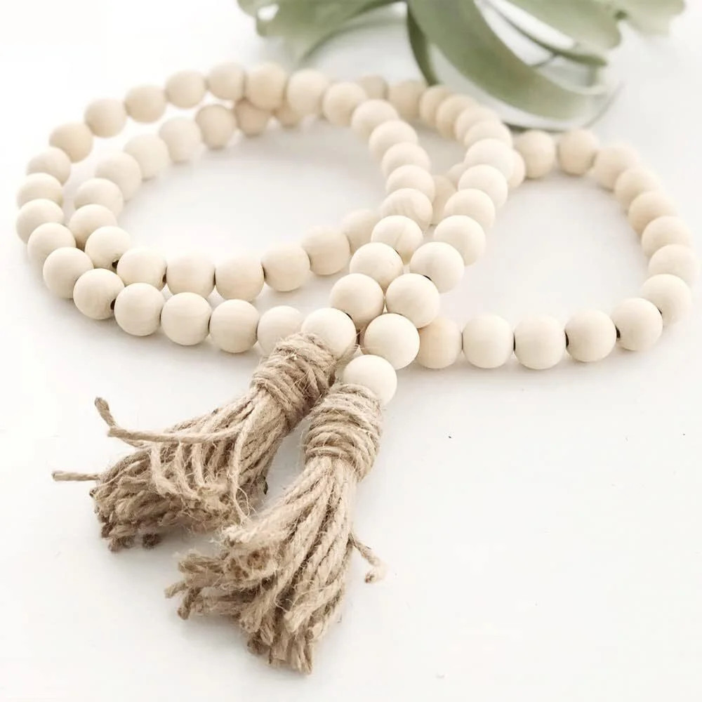 LQQBOX 58 Inches Wood Bead Garland with Tassel,Farmhouse Rustic Prayer Boho Wooden Beads for Tier... | Walmart (US)