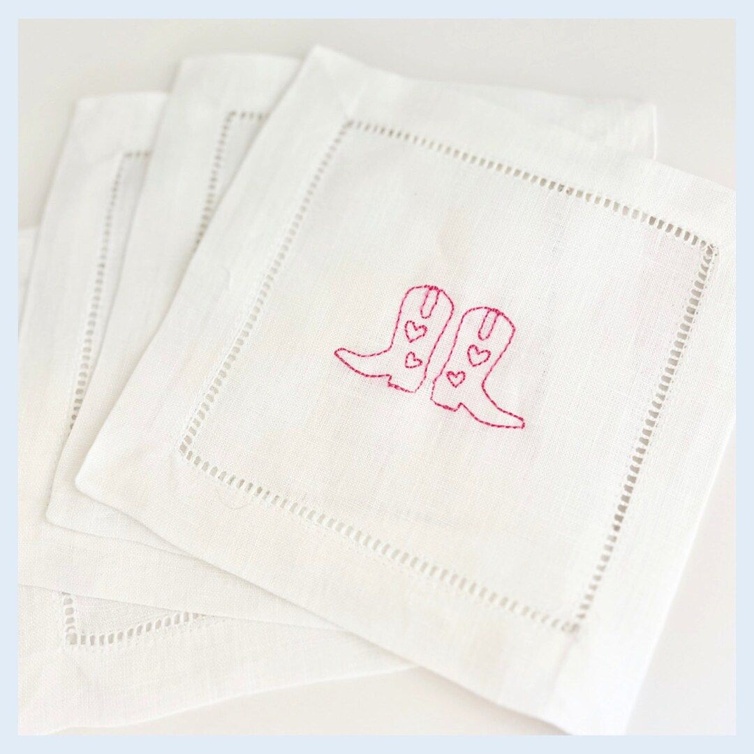Valentines Heart Boot Cocktail Napkins, Set of 4 - Etsy | Etsy (US)