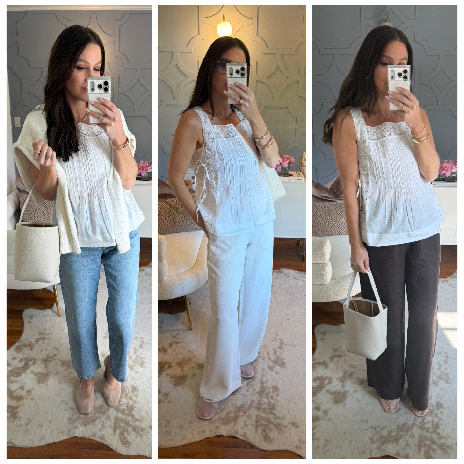 3 ways I’ve styled this tank the last few weeks! 🤍 It runs true to size. The pants are the BEST and the jeans are, too! Did my true size in all.

#LTKootd #LTKOver40 #LTKSeasonal