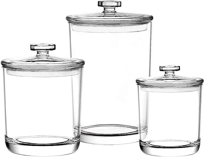 Tbestmax Pack of 3 Apothecary Jars, Clear Plastic Qtip Holder Cotton Ball Swab Canisters with Lid... | Amazon (US)