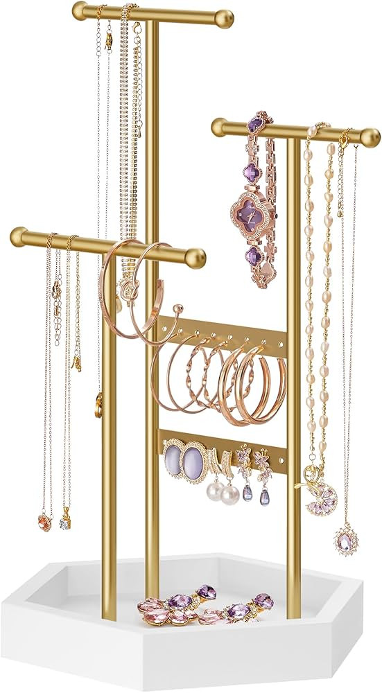 SONGMICS Jewelry Holder, Jewelry Organizer, 4 Independent Zones, Jewelry Display Stand with Metal... | Amazon (US)