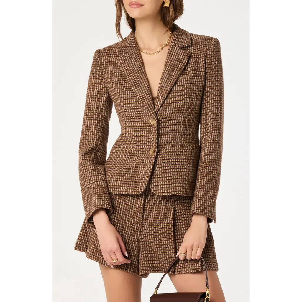 ASTR the Label Houndstooth Fitted Blazer in Brown Plaid at Nordstrom, Size X-Large | Nordstrom