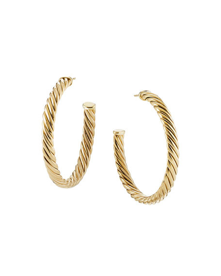 David Yurman Sculpted Cable Hoop Earrings in 18K Yellow Gold | Neiman Marcus