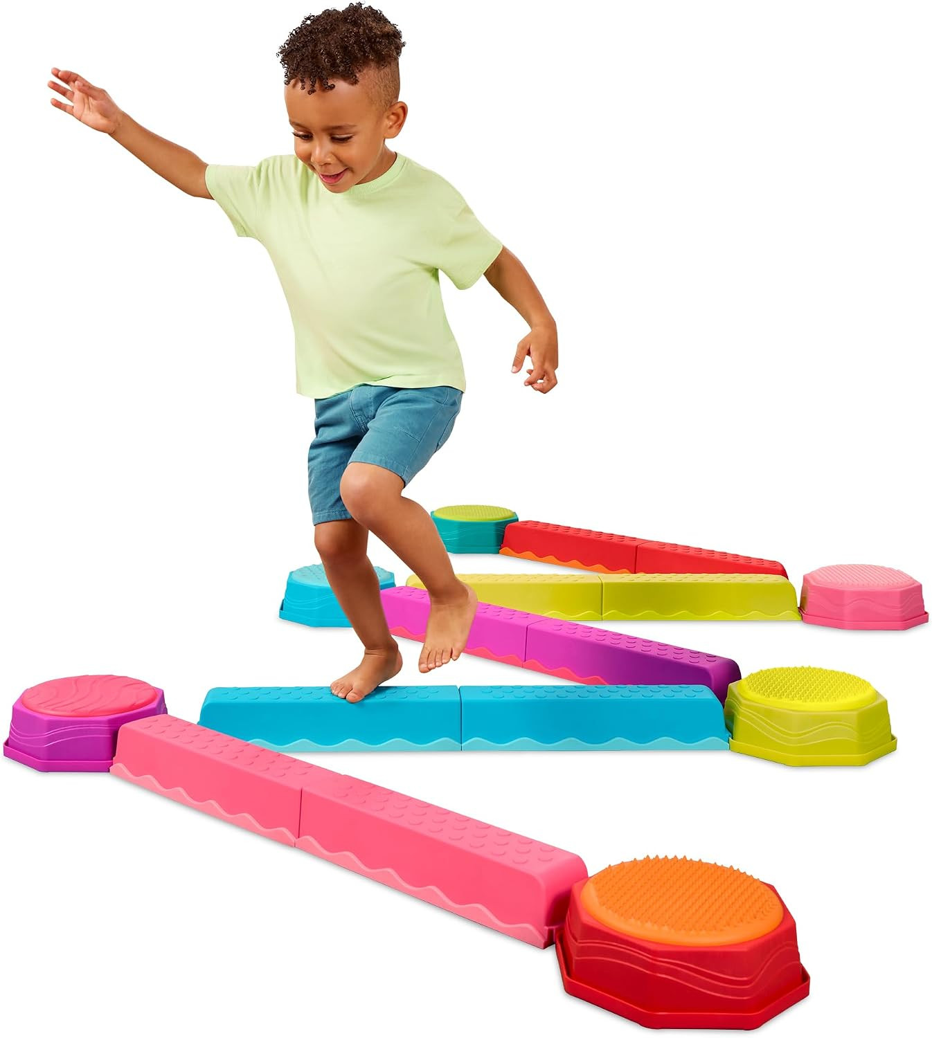 B. toys Balance Beam Set, 10 Beams & 6 Sensory Stepping Stones, Rainbow | Amazon (US)