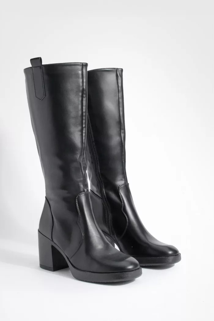 Tab Detail Platform Knee High Boots | Boohoo.com (UK & IE)