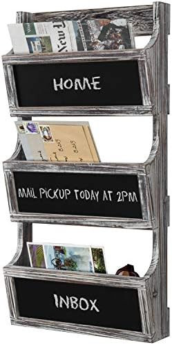 MyGift 3-Slot Torched Wood Wall Mounted Magazine Rack & Mail Sorter with Chalkboard Labels | Amazon (US)