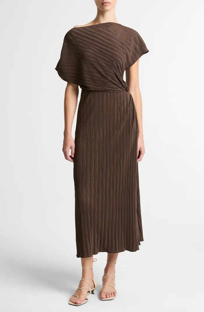 Diagonal Pleated Twist Waist Midi Dress | Nordstrom