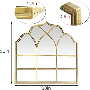 Window Mirror Pane Scalloped, Wide Arched Gold Mirrors Decorative, Cathedral Arch Wall Decor with... | Amazon (US)