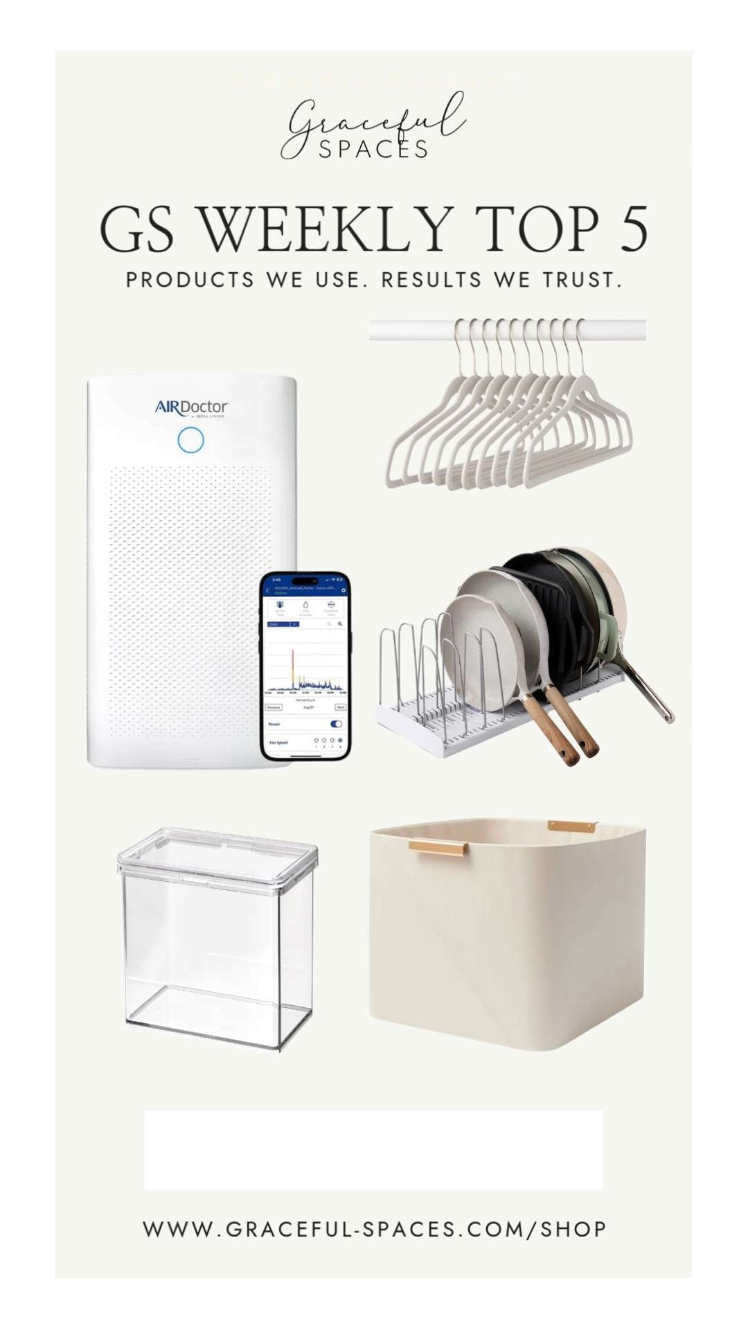 LOVING this week's Top 5!  Christina's Air Doctor air purifier (have you read Graceful Living Volume 16?!). Target Flocked Hangers are back.  An elevated Youcopia.  The Home Edit Canister we use in most projects. And Target's luxe for less Faux Leather Bin.  SWOON. 

 #LTKHome